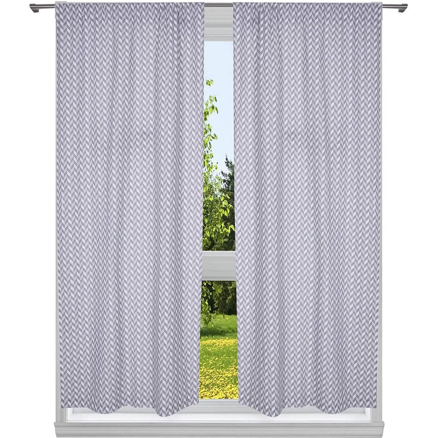 2-Piece Set:100% Cotton Chevron Print Blackout Window Curtain Pair Panel