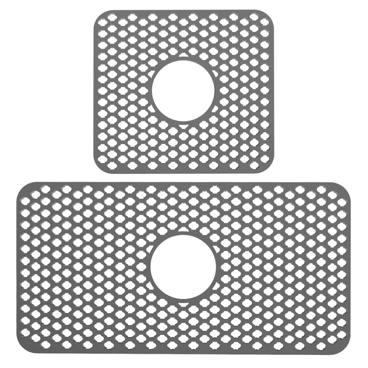 2-Piece: Silicon Grid Sink Mat with Central Drain Hole
