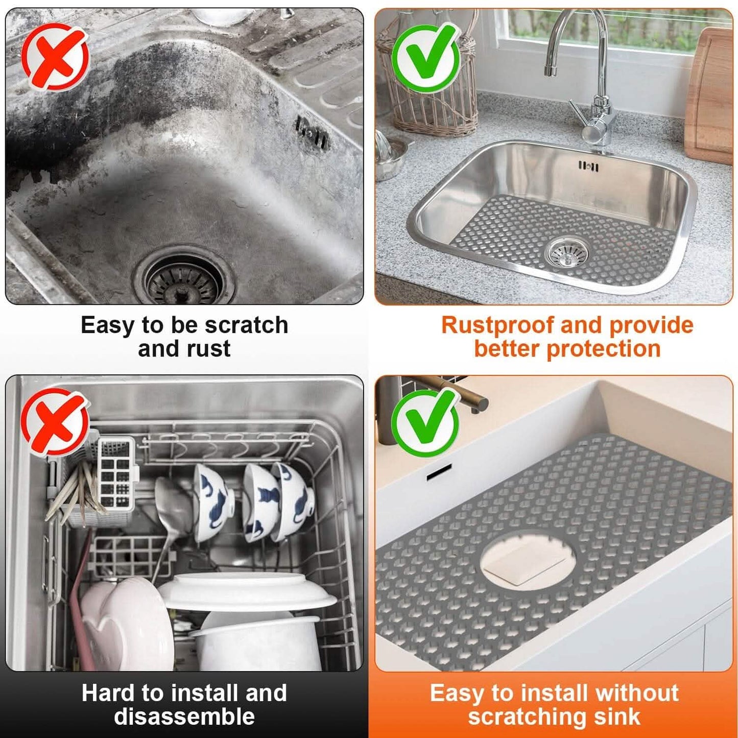 2-Piece: Silicon Grid Sink Mat with Central Drain Hole