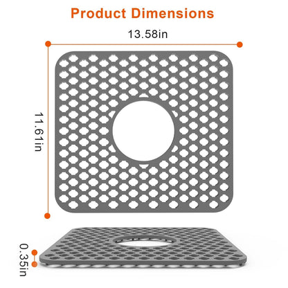 2-Piece: Silicon Grid Sink Mat with Central Drain Hole