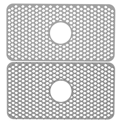 2-Piece: Silicon Grid Sink Mat with Central Drain Hole