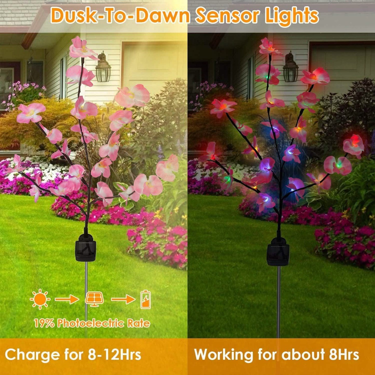 2-Piece: Solar Powered Garden Light Orchid