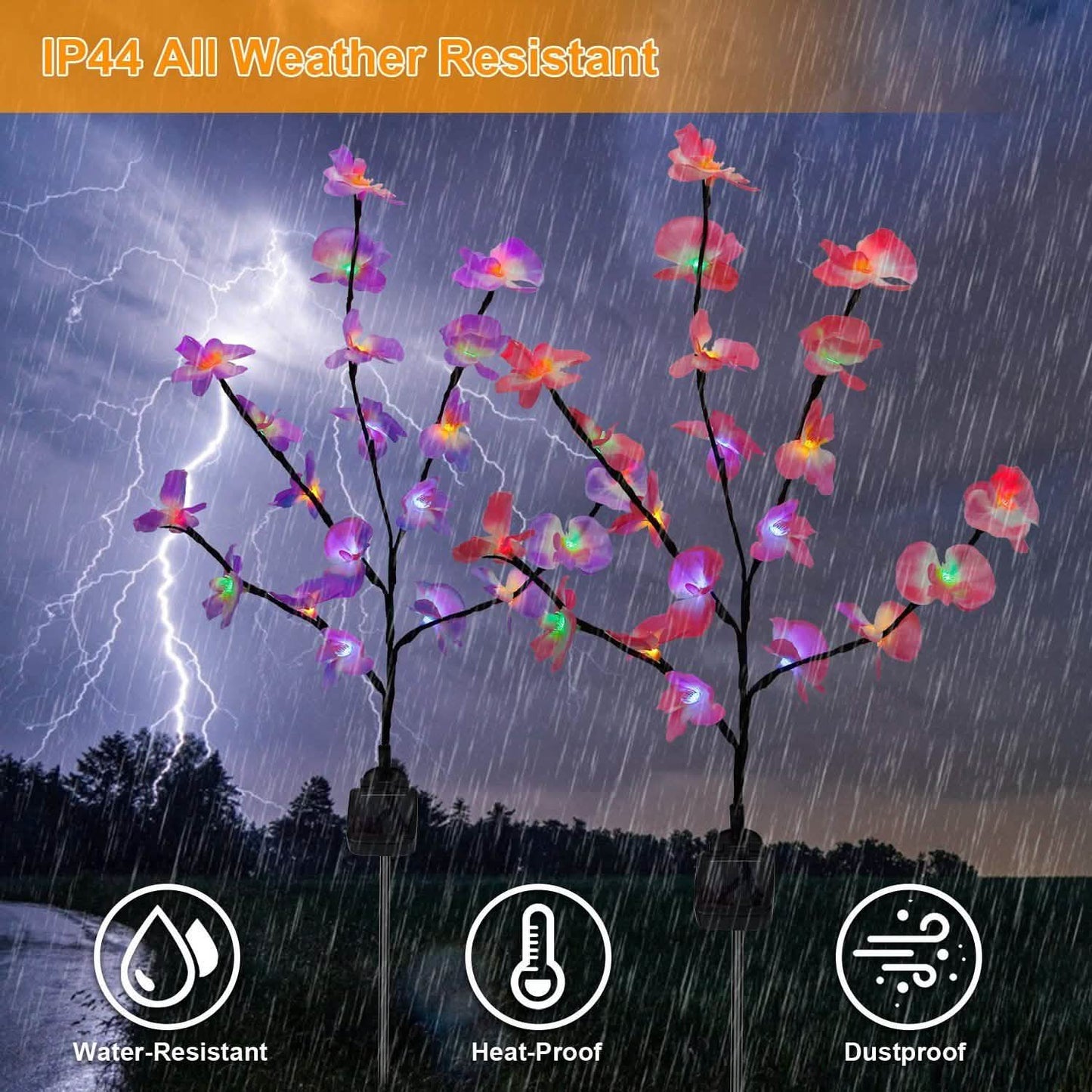 2-Piece: Solar Powered Garden Light Orchid