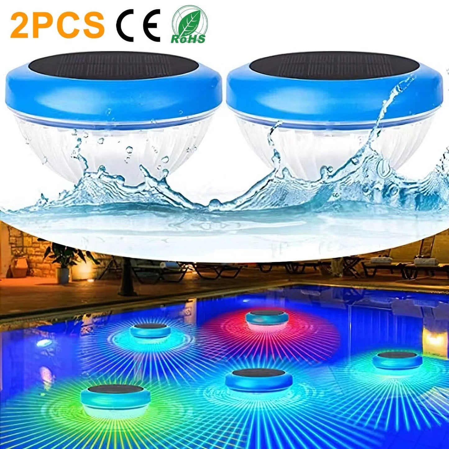 2-Piece: Solar Powered LED Pool Light Gradient Multicolor Changing