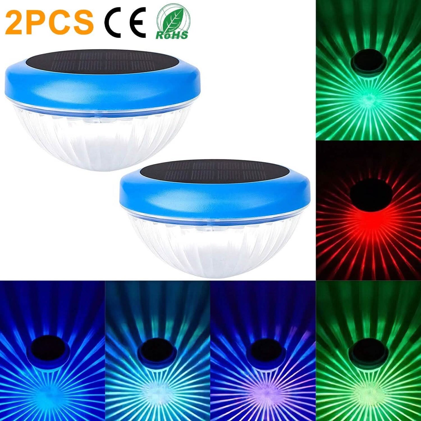 2-Piece: Solar Powered LED Pool Light Gradient Multicolor Changing