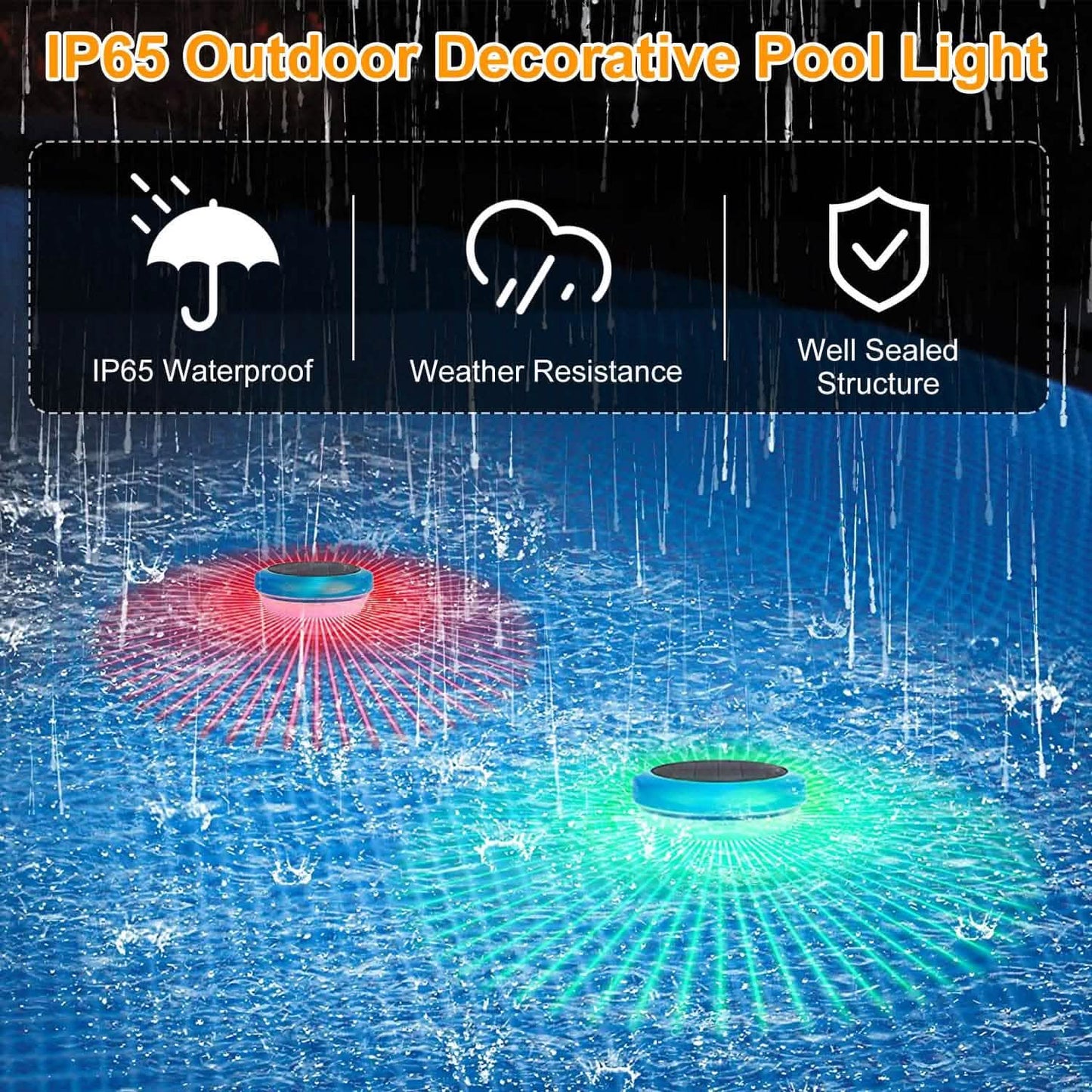 2-Piece: Solar Powered LED Pool Light Gradient Multicolor Changing