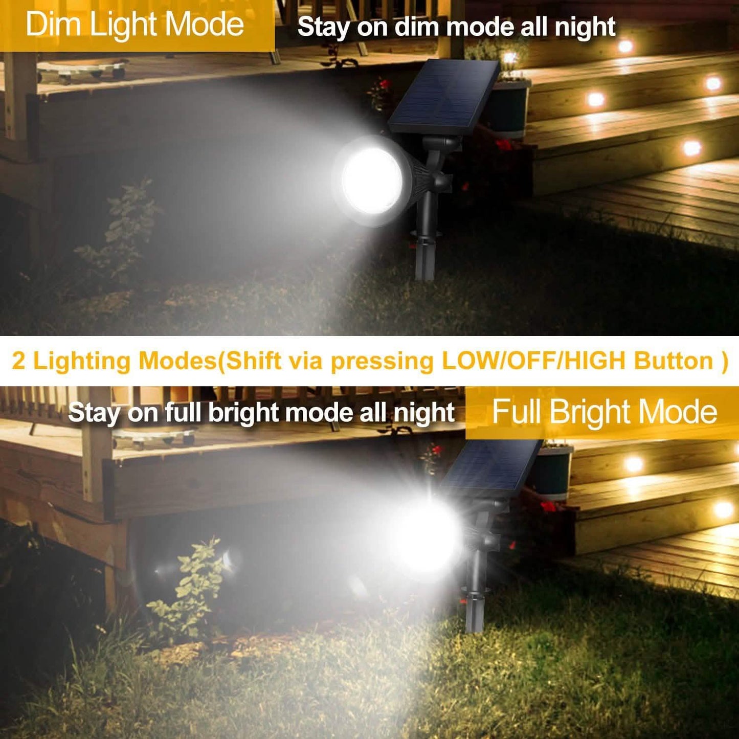 2-Piece: Solar Spotlight Outdoor Dusk Waterproof