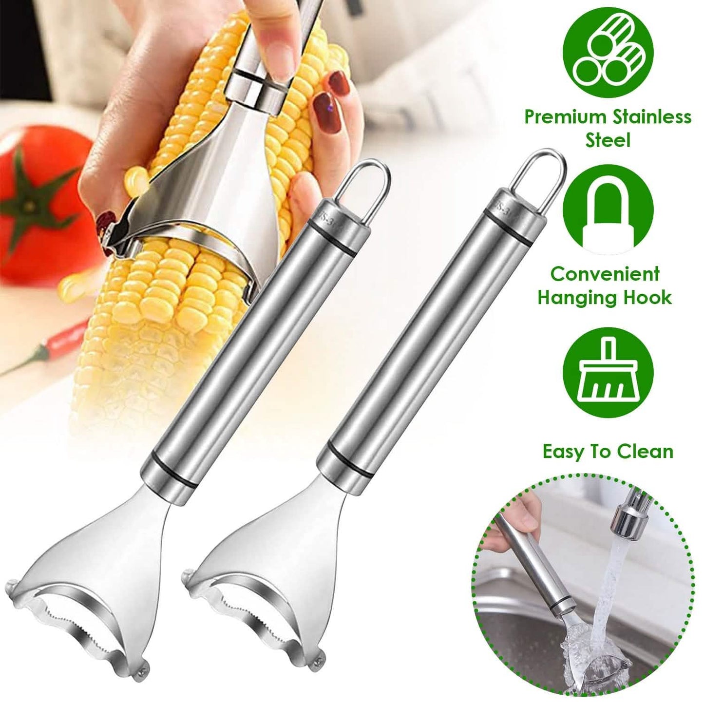 2-Piece: Stainless Steel Corn Cob Peelers