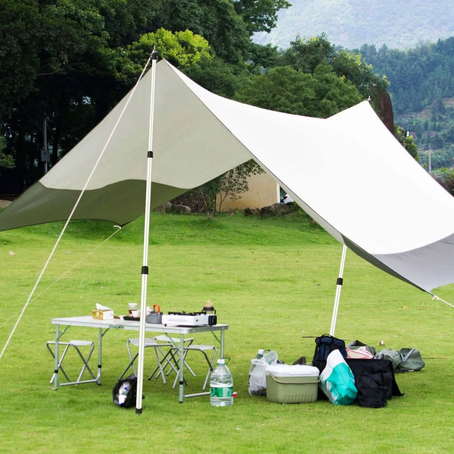 2-Piece: Telescoping Tarp Poles Portable Aluminum Awning Poles