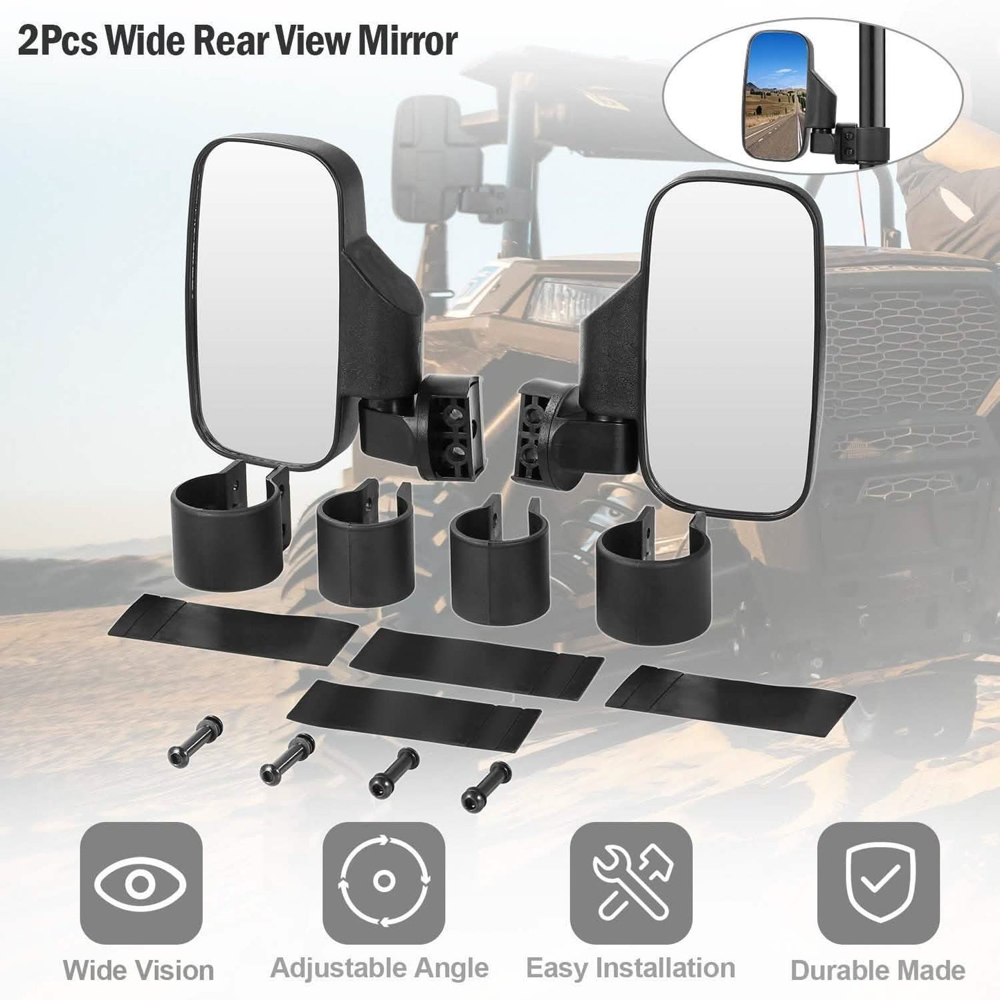2-Piece: Wide Rear View Mirror