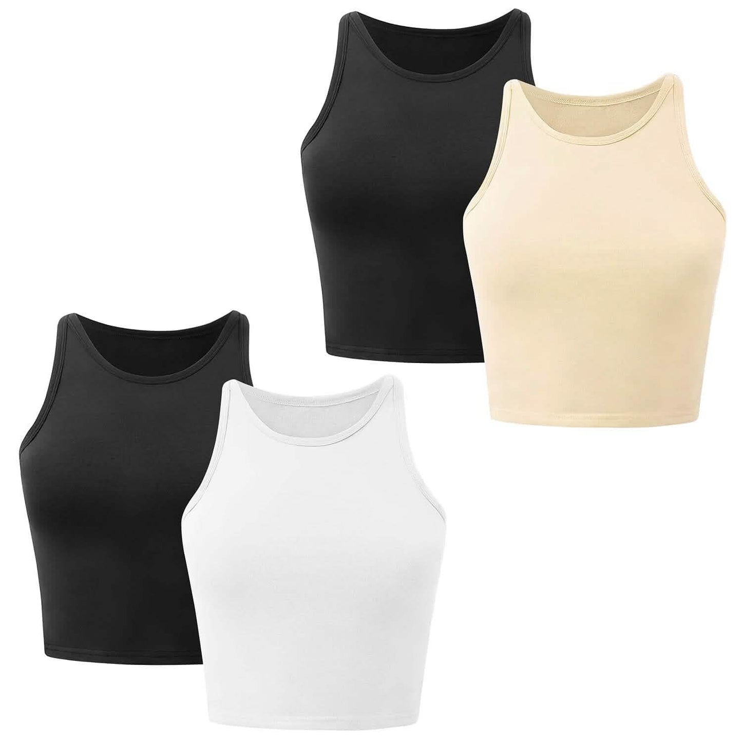 2-Piece: Women Sleeveless Cropped Tank top High Neck