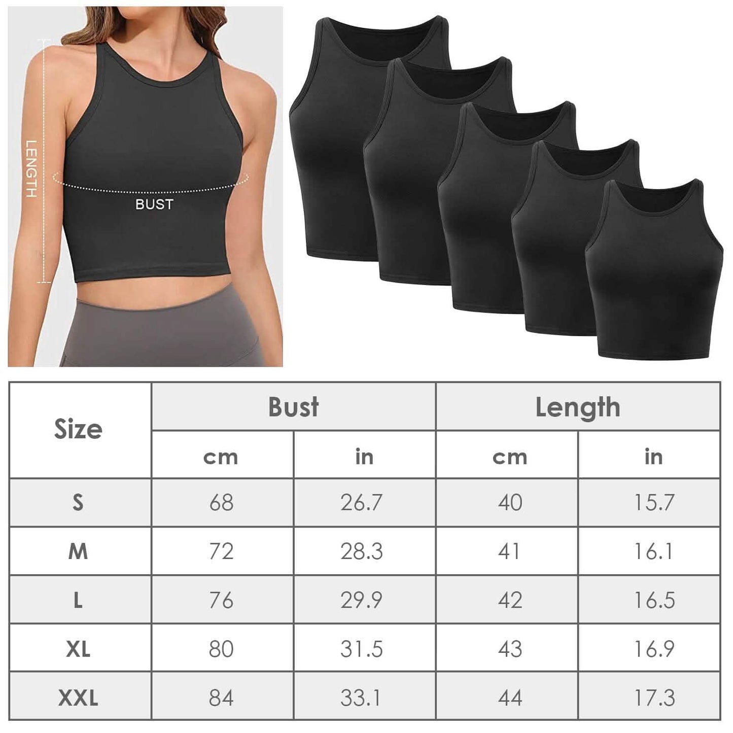 2-Piece: Women Sleeveless Cropped Tank top High Neck