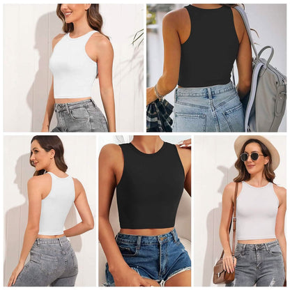 2-Piece: Women Sleeveless Cropped Tank top High Neck