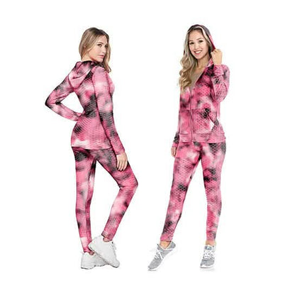 2-Piece: Women's Textured Anti Cellulite Body Shaping Jogger Tracksuit with Hoodie