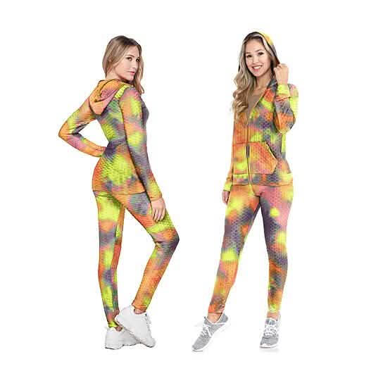 2-Piece: Women's Textured Anti Cellulite Body Shaping Jogger Tracksuit with Hoodie