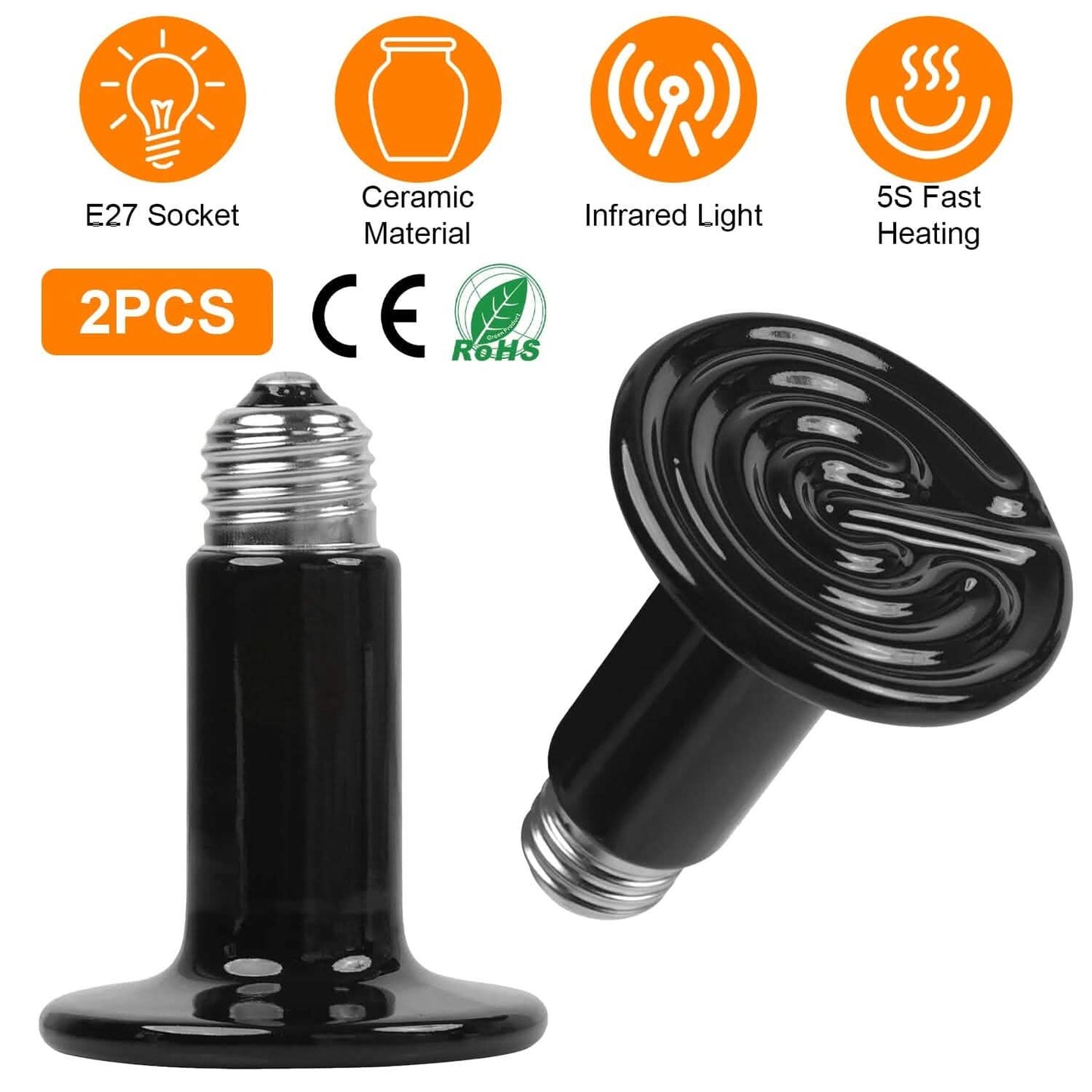 2-Pieces: 150W Infrared Reptile Heat Lamp No Light Emitting