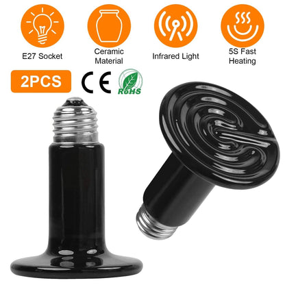 2-Pieces: 150W Infrared Reptile Heat Lamp No Light Emitting