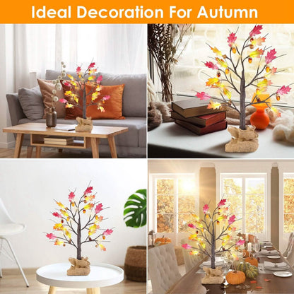 2-Pieces: 2FT Artificial Lighted Maple Tree with 24-Pieces Warm White LED Beads