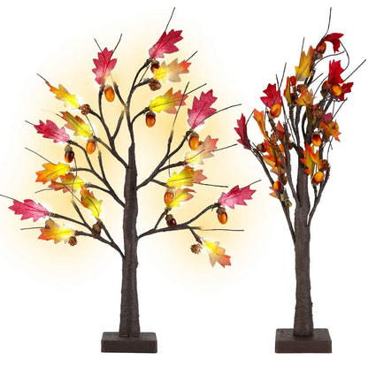 2-Pieces: 2FT Artificial Lighted Maple Tree with 24-Pieces Warm White LED Beads