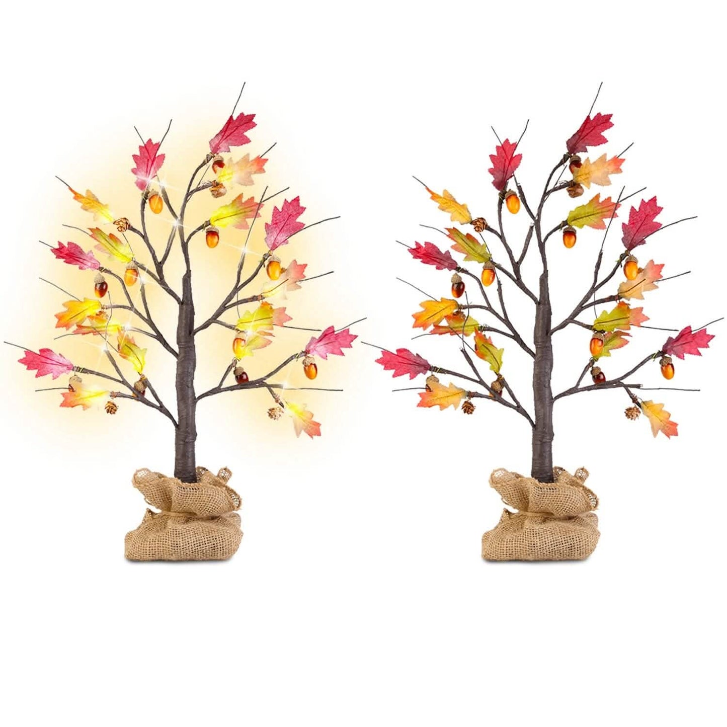 2-Pieces: 2FT Artificial Lighted Maple Tree with 24-Pieces Warm White LED Beads