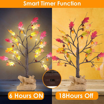 2-Pieces: 2FT Artificial Lighted Maple Tree with 24-Pieces Warm White LED Beads