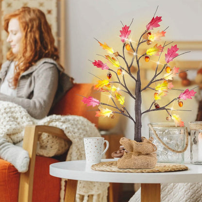 2-Pieces: 2FT Artificial Lighted Maple Tree with 24-Pieces Warm White LED Beads