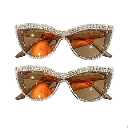 2-Pieces: Bling Rhinestone Cat Eye Sunglasses