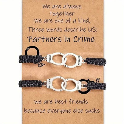 2-Pieces: Classic Vintage Handcuff Charm Friendship Bracelets
