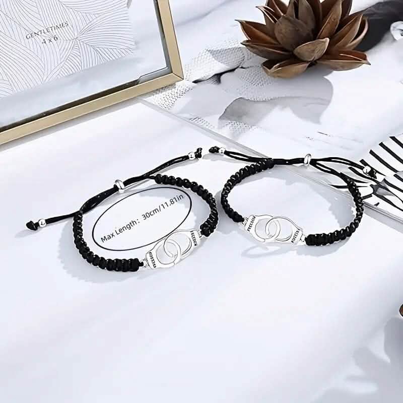 2-Pieces: Classic Vintage Handcuff Charm Friendship Bracelets
