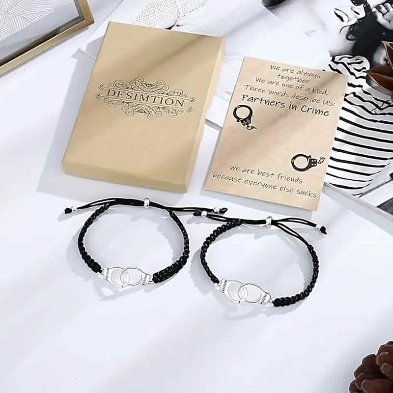 2-Pieces: Classic Vintage Handcuff Charm Friendship Bracelets