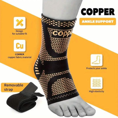 2-Pieces: Copper Adjustable Compression Ankle Guards