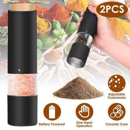 2-Pieces: Electric Salt and Pepper Grinder Battery Powered with Adjustable Coarseness