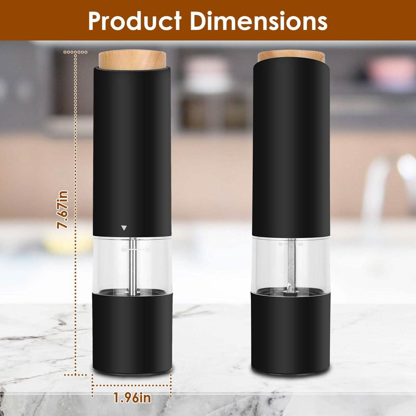 2-Pieces: Electric Salt and Pepper Grinder Battery Powered with Adjustable Coarseness