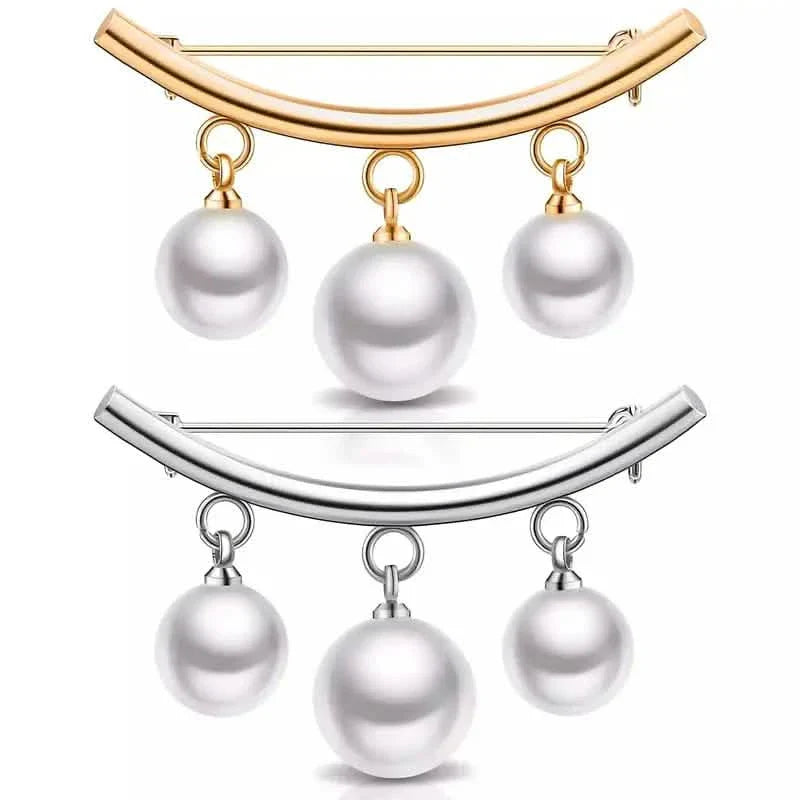 2-Pieces: Faux Pearl Neck Tie Pin Buckle Faux Pendant