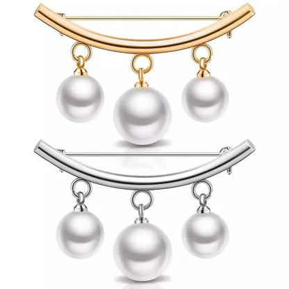 2-Pieces: Faux Pearl Neck Tie Pin Buckle Faux Pendant