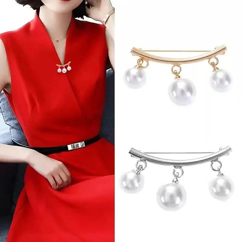 2-Pieces: Faux Pearl Neck Tie Pin Buckle Faux Pendant