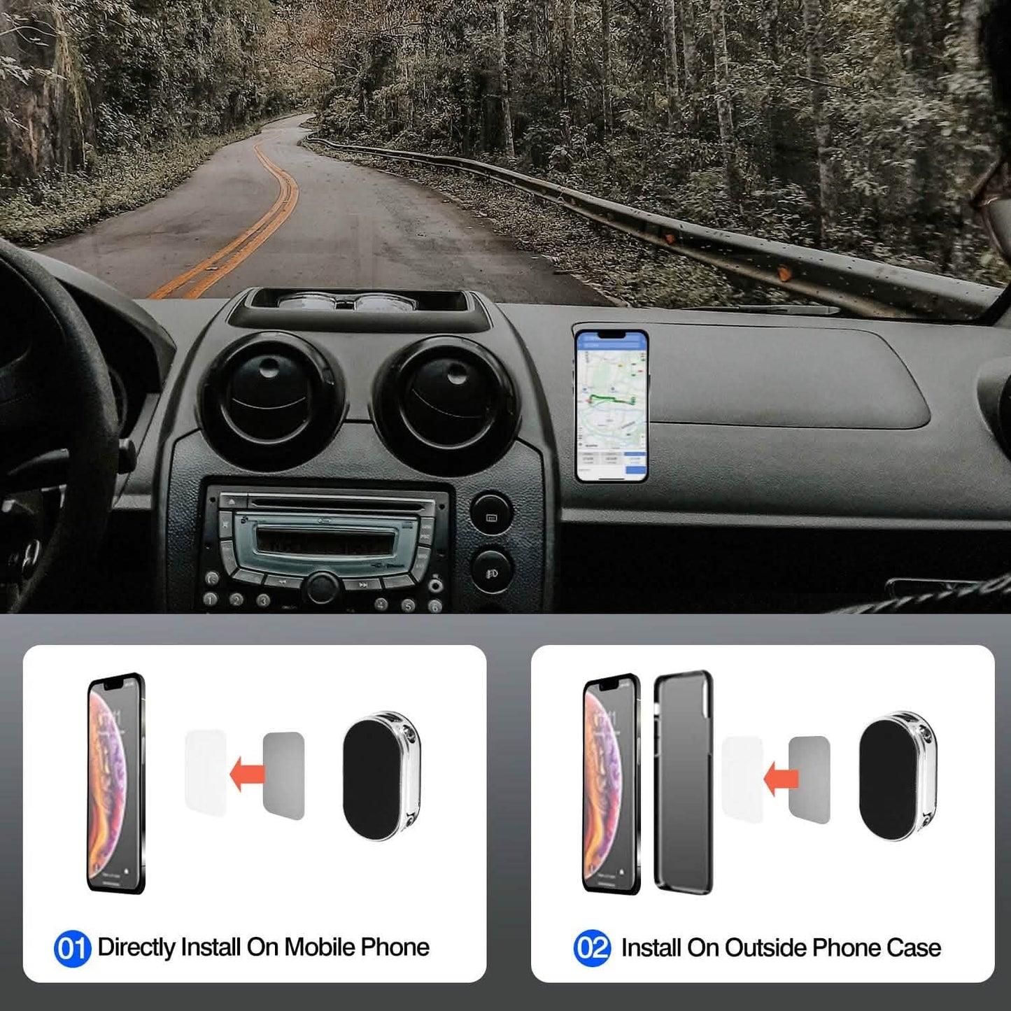 2-Pieces: Foldable Magnetic Car Phone Holder