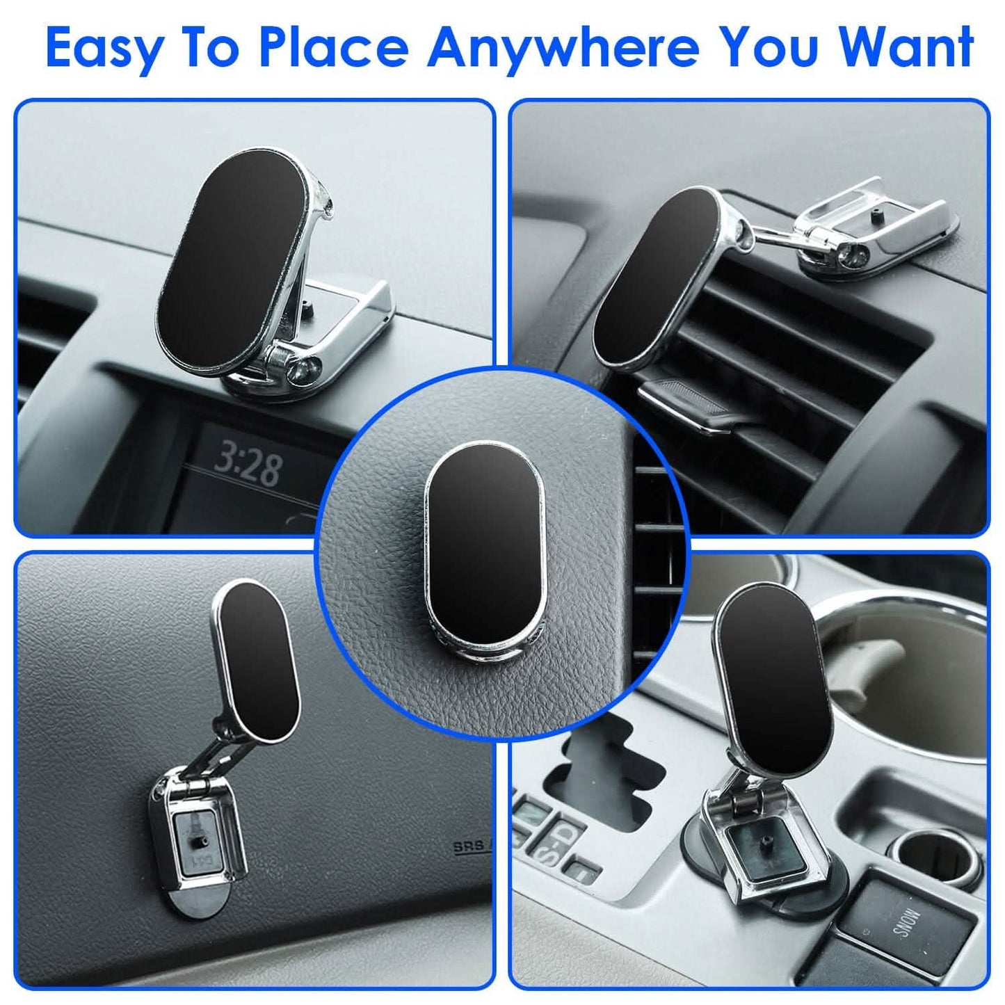 2-Pieces: Foldable Magnetic Car Phone Holder