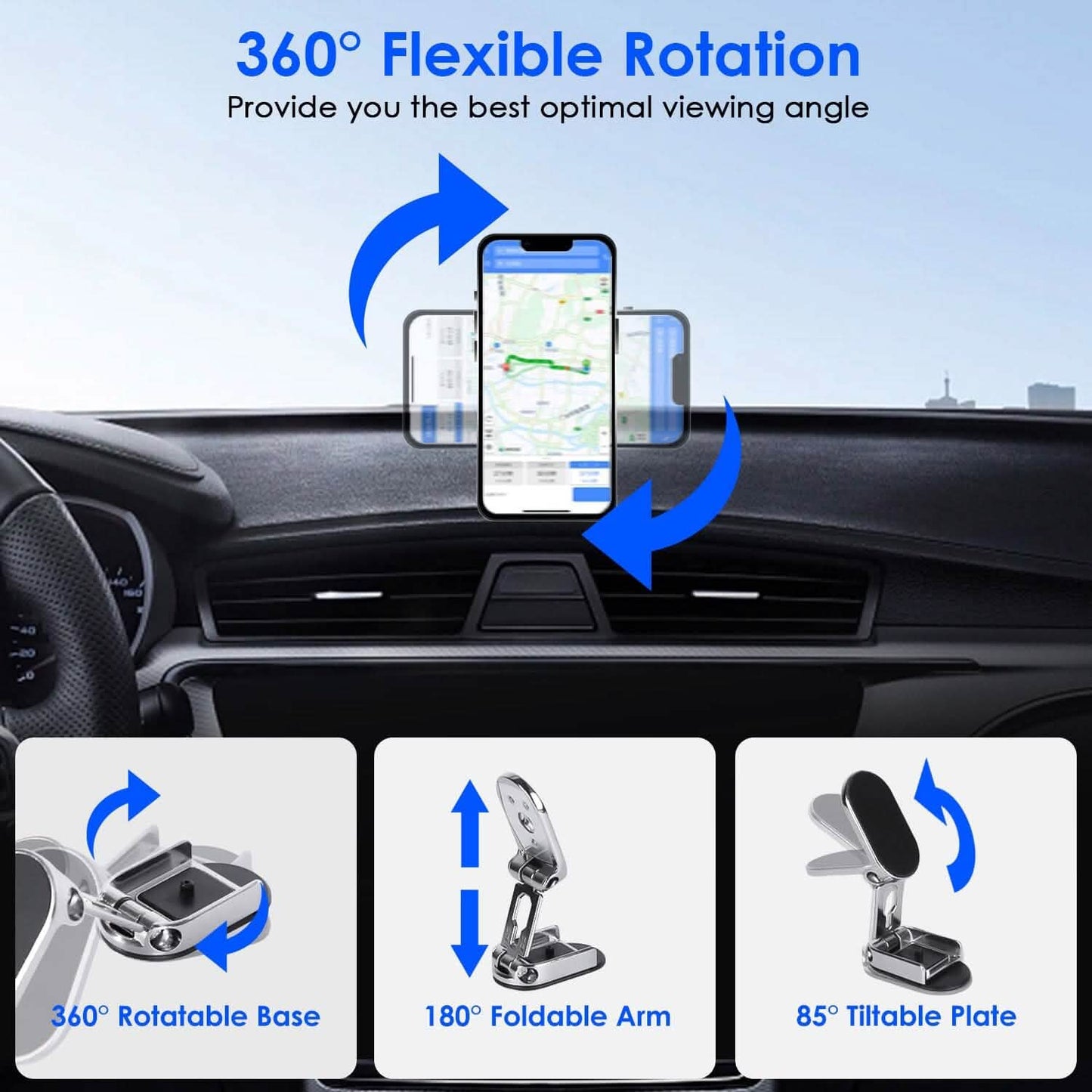 2-Pieces: Foldable Magnetic Car Phone Holder
