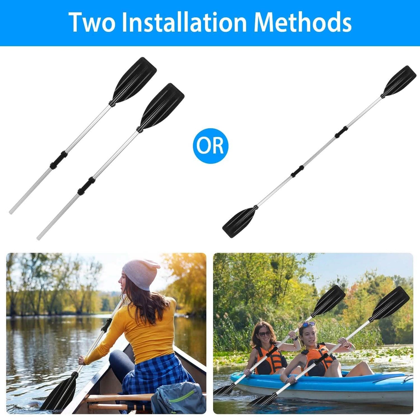 2-Pieces: Kayak Paddles Aluminum Alloy Detachable Canoe
