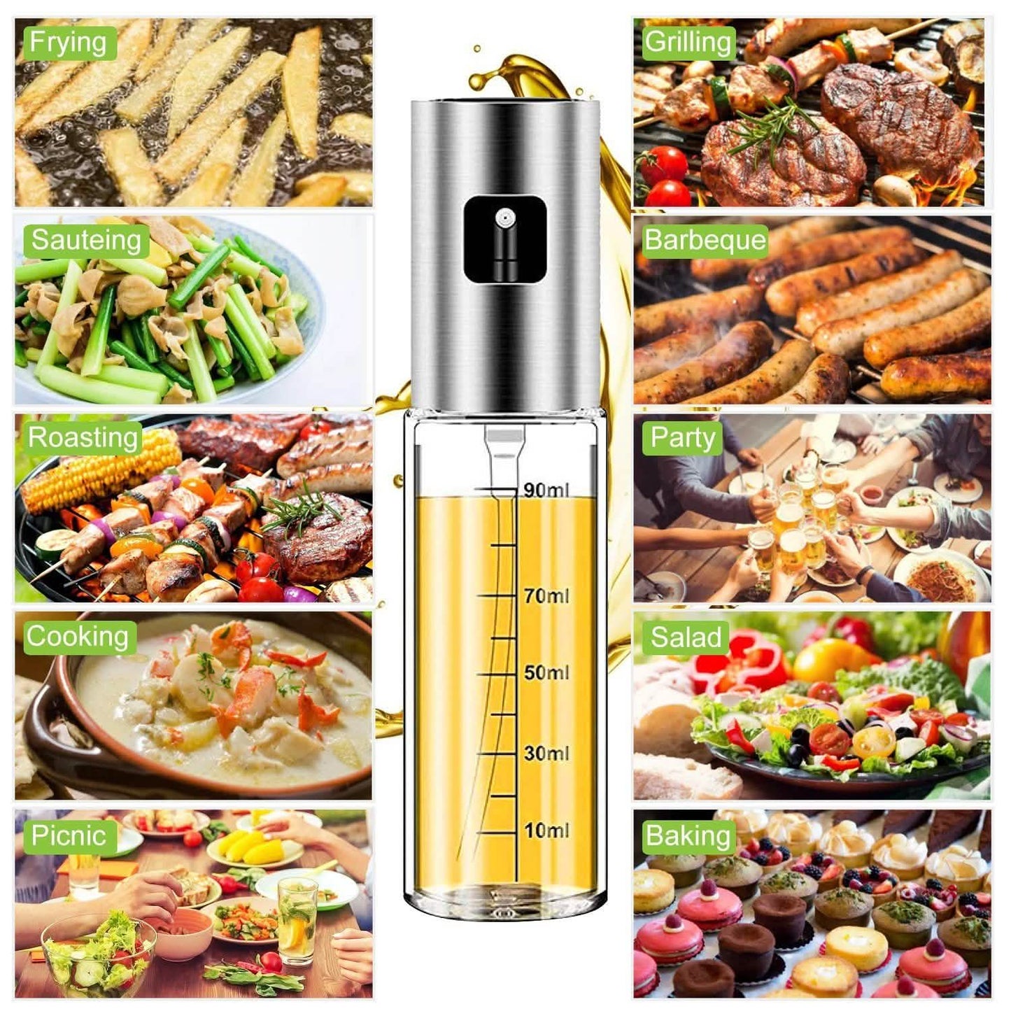 2-Pieces: Oil Dispenser Mister Refillable Stainless Steel Glass Vinegar with Measurement Oil Control Diet