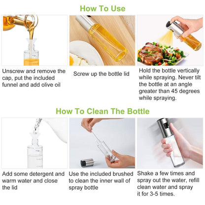 2-Pieces: Oil Dispenser Mister Refillable Stainless Steel Glass Vinegar with Measurement Oil Control Diet