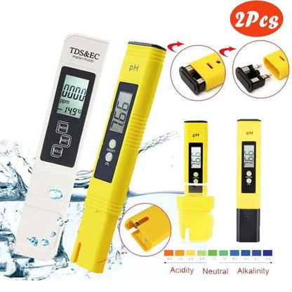 2-Pieces: PH Meter TDS EC LCD Water Purity PPM Filter Hydroponic Pool Tester Tool