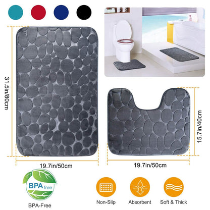 2-Pieces Set: Bathroom Rugs Luxury Flannel Non-Slip