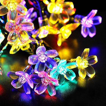 2-Pieces: Solar Power String Lights 50 LED Beads Fairy Sakura Flower