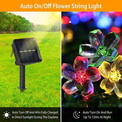 2-Pieces: Solar Power String Lights 50 LED Beads Fairy Sakura Flower