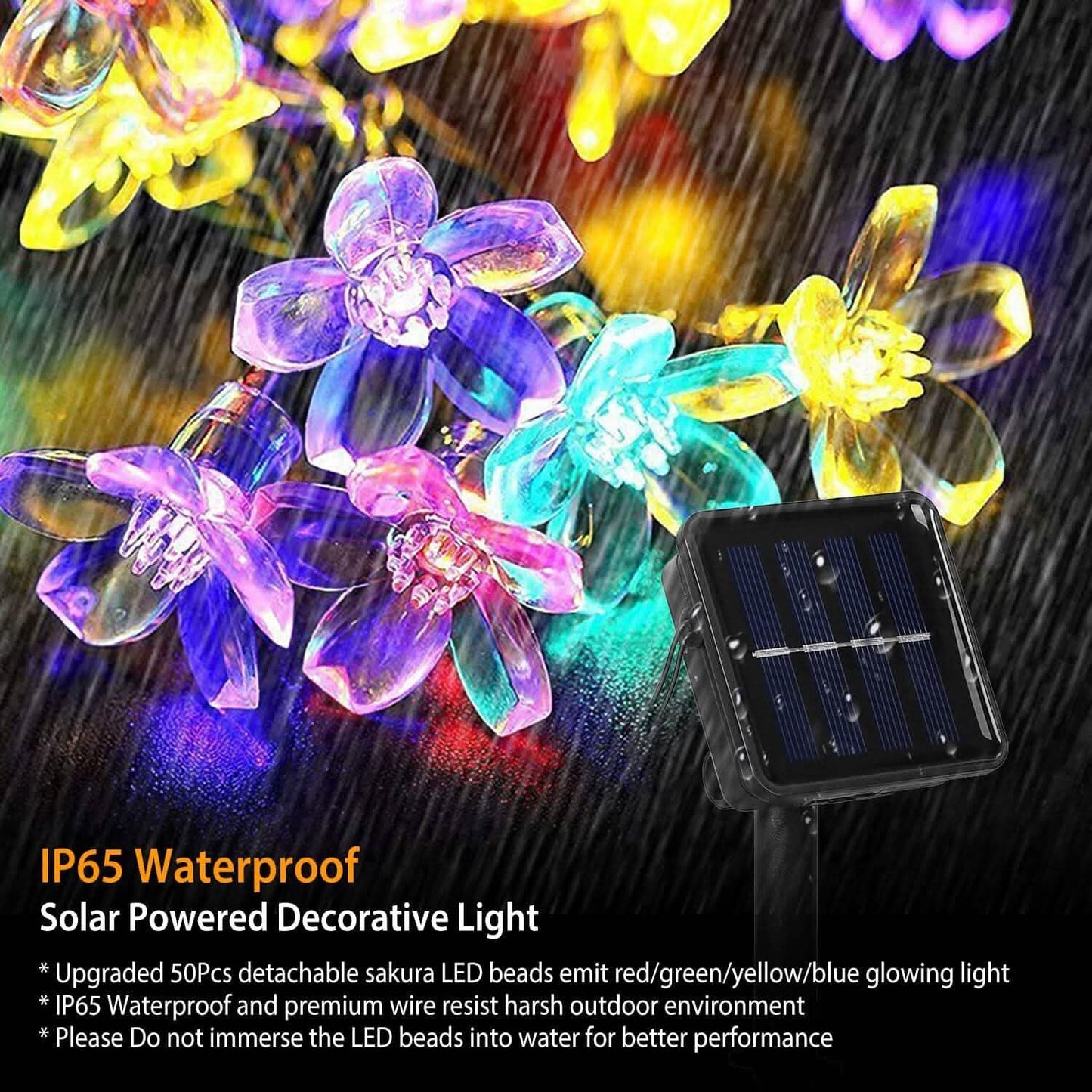 2-Pieces: Solar Power String Lights 50 LED Beads Fairy Sakura Flower