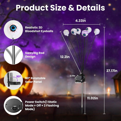 2-Pieces: Solar Scary Eyeball Lights Halloween Decoration Swaying Light