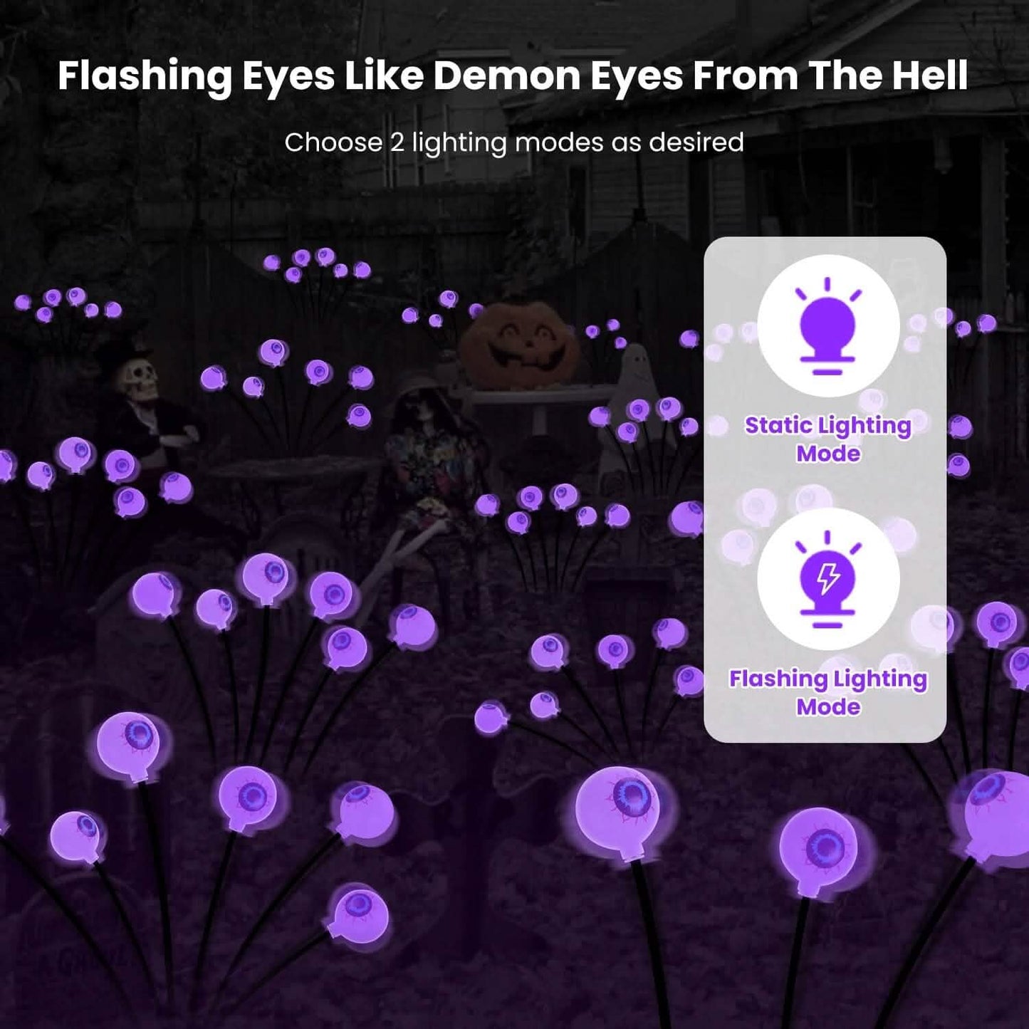 2-Pieces: Solar Scary Eyeball Lights Halloween Decoration Swaying Light