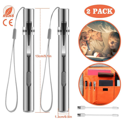 2-Pieces: Stainless Steel Flashlight Repair Water Resistant for Medical Students